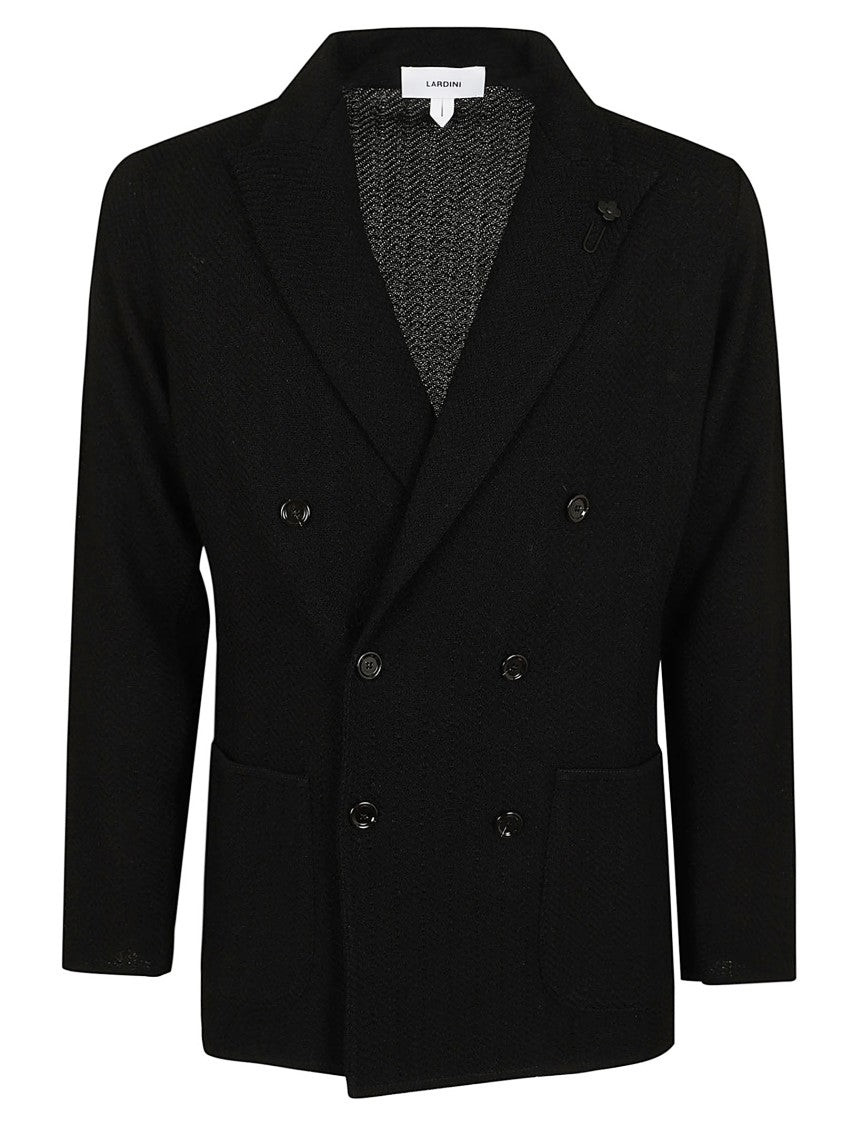 Lardini Double-Breasted Knit Blazer With Peak Lapel And Textured Finish