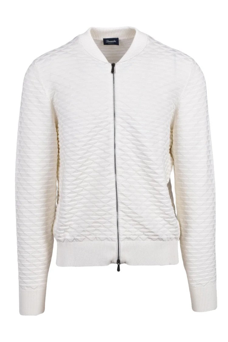 Drumohr Cotton Zip Cardigan - White