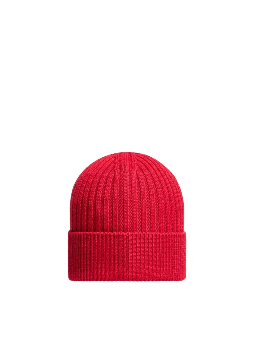 Moncler Grenoble Red Ribbed Virgin Wool Beanie