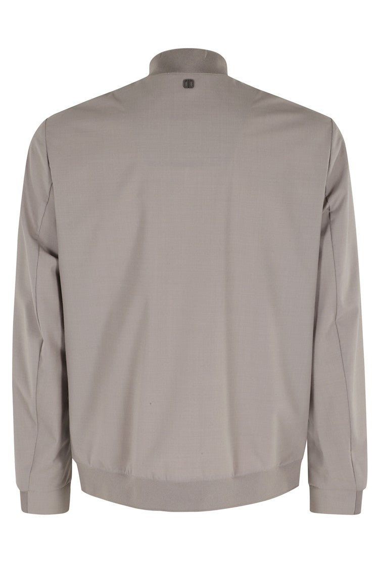 Duno Beige Flap Pocket Warp-Knit Wool-Blend Bomber Jacket