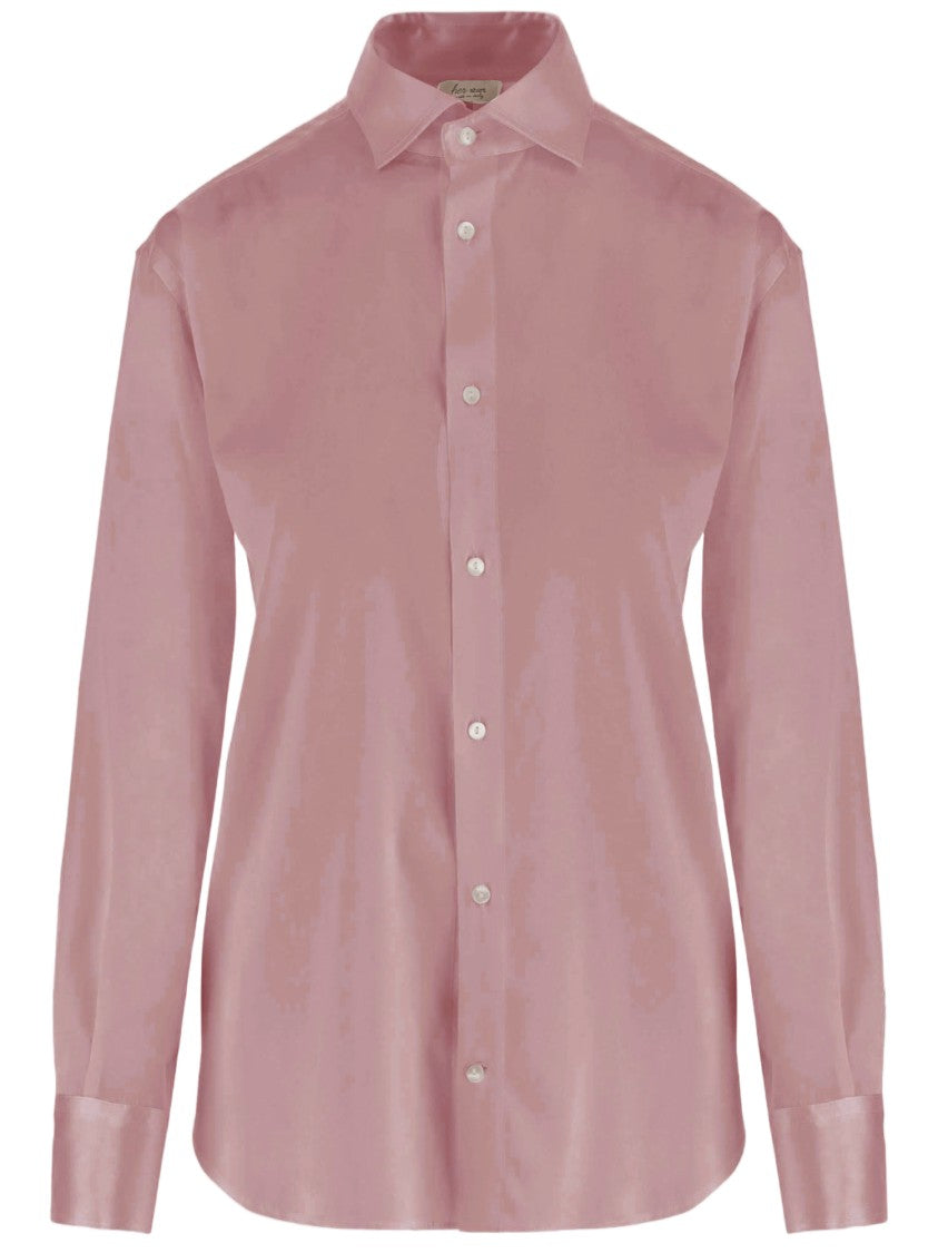 Her Shirt Stretch Silk Shirt With Classic Collar And Curved Hem