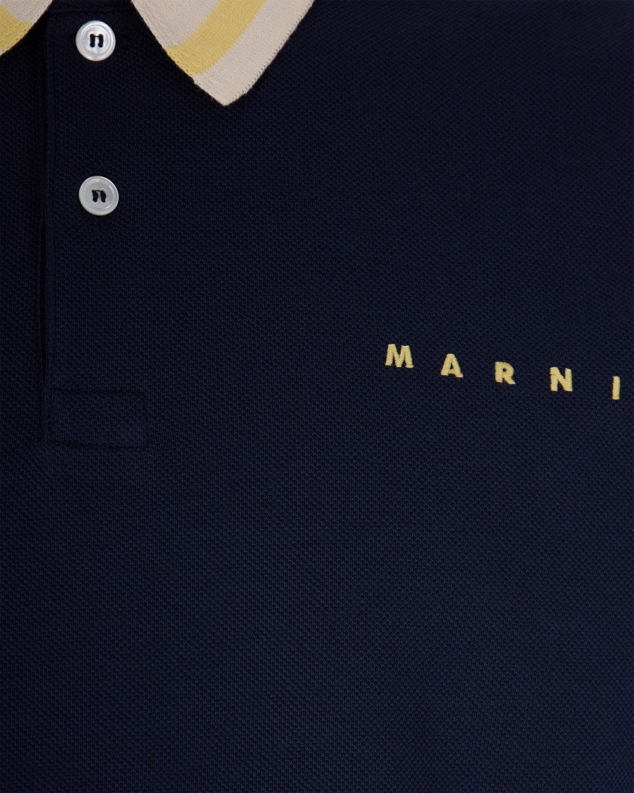 Marni Piqué Polo Shirt With Striped Collar