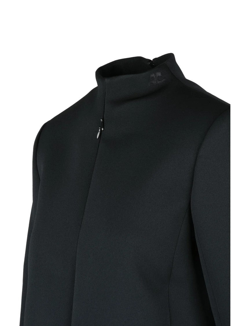 Courrèges Structured Black Blazer Dress With High Neckline And Concealed Zip