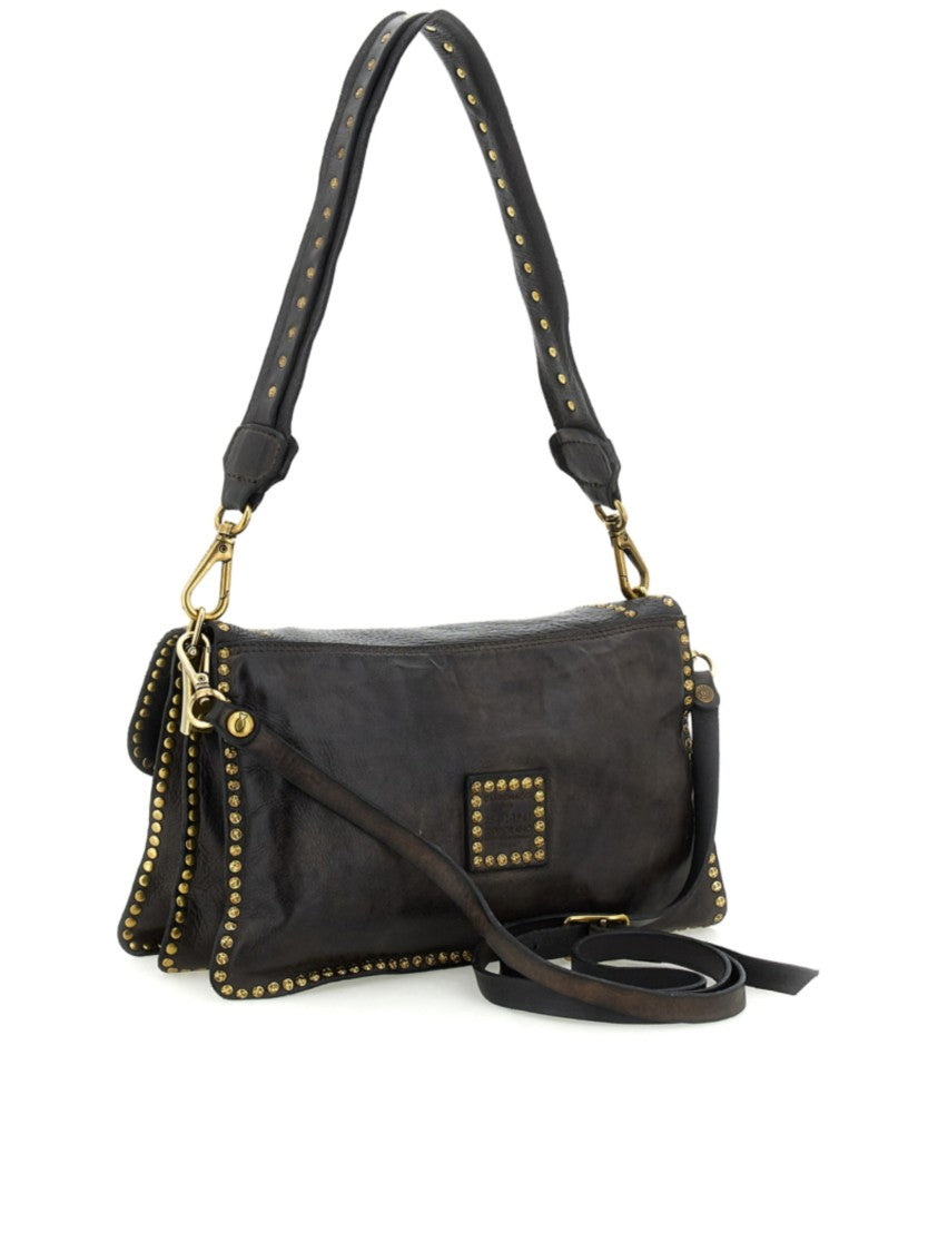 Campomaggi Rectangular Handbag With Studded Flap Closure And Accordion Profile