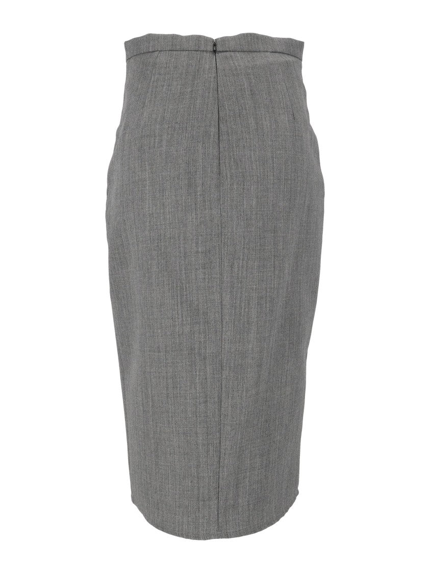 Elisabetta Franchi Grey Tailored Metallic Logo Pencil Skirt