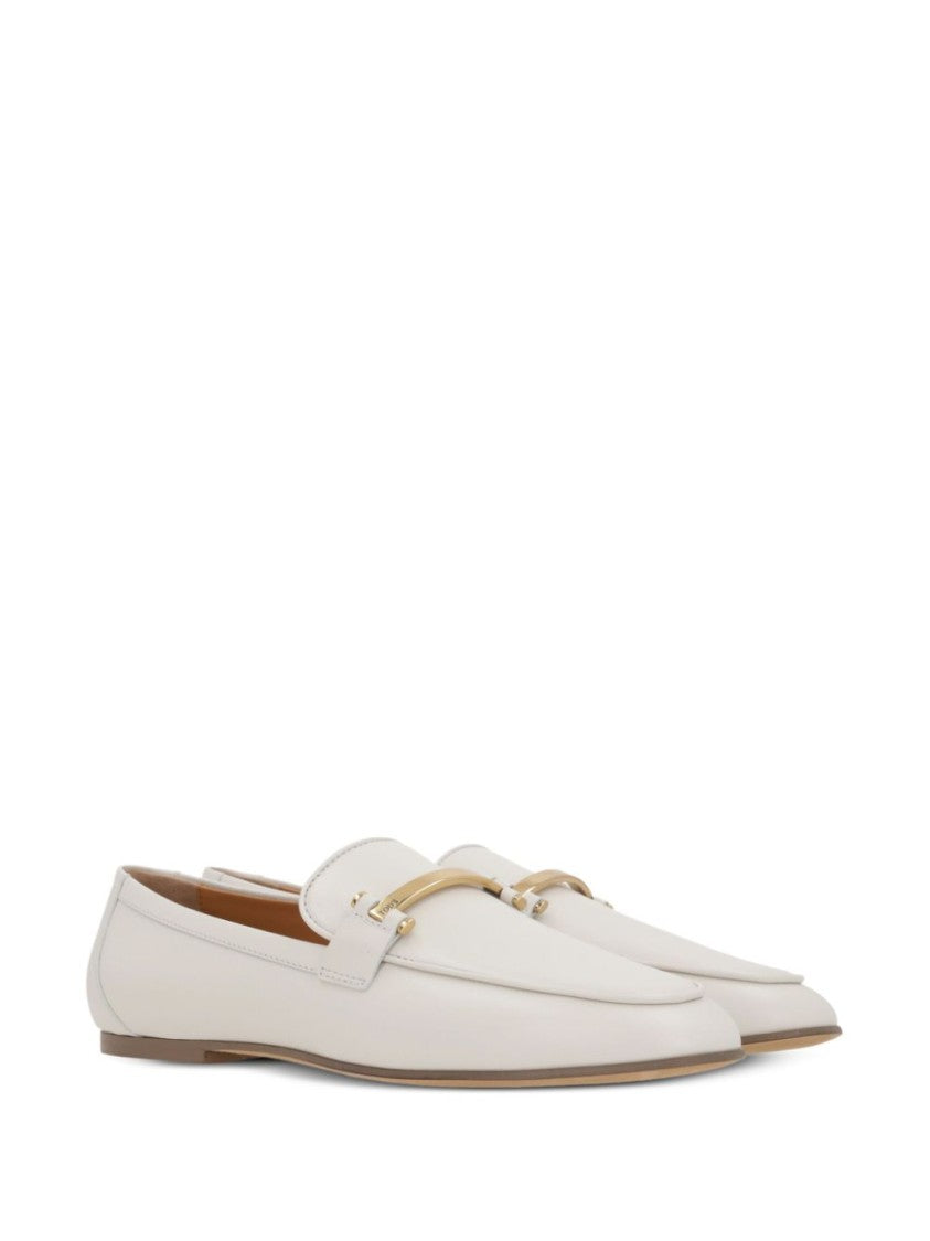 Tod's White Decorative Plaque Almond Toe Flats