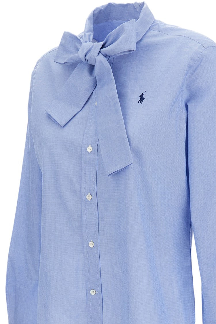 Polo Ralph Lauren Light Blue Bow-Neck Slim Fit Cotton Shirt