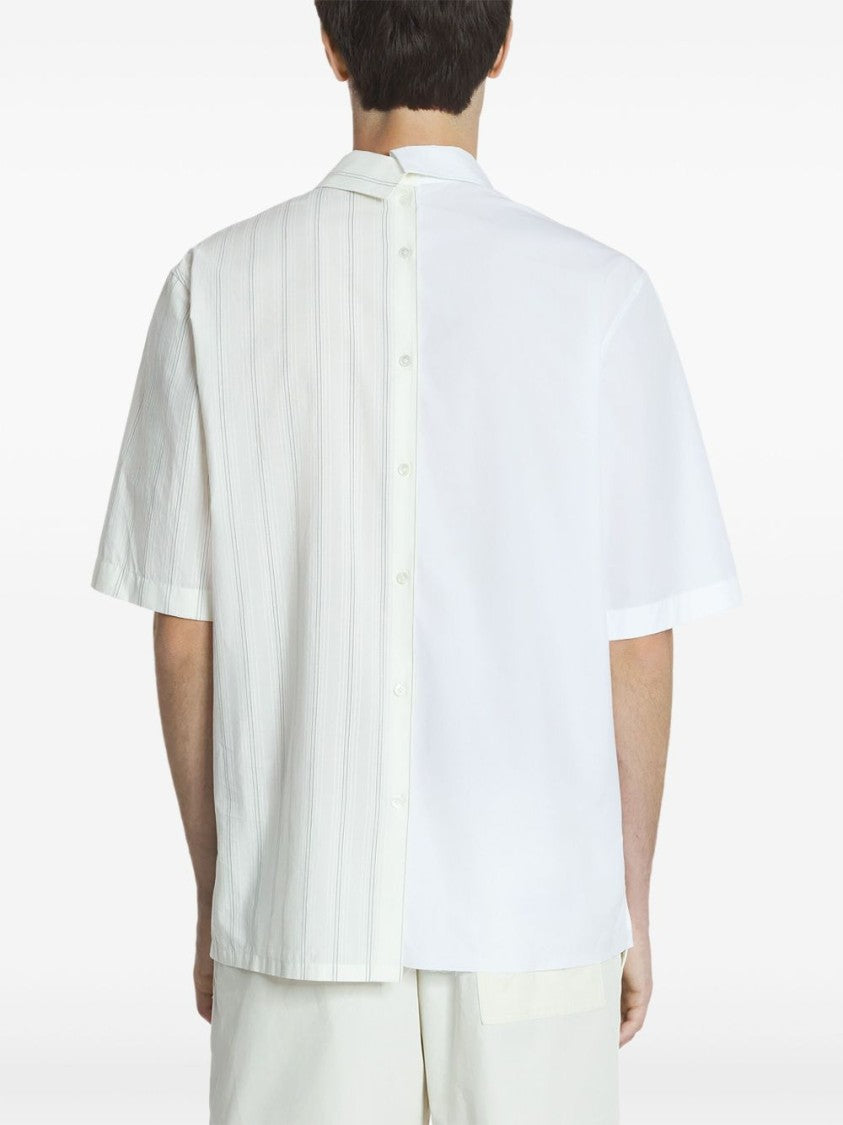 Lanvin White Pinstripe Graphic Asymmetric Hem Shirt