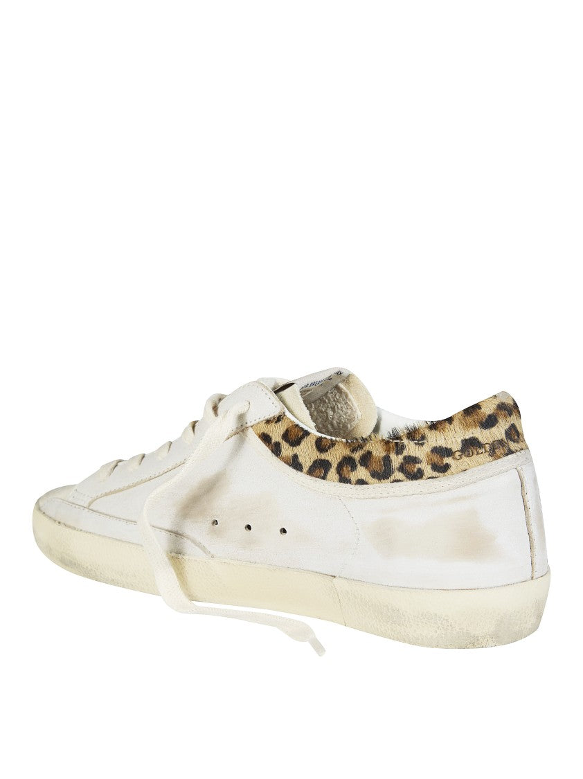 Golden Goose White Leather Leopard Collar Sneakers