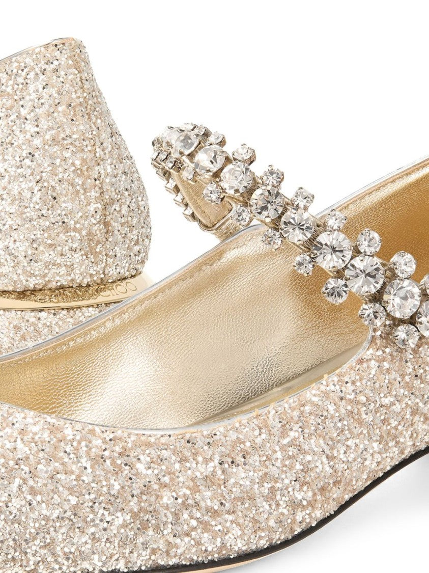 Jimmy Choo Pointed-Toe Glitter Flats With Crystal Embellished Strap
