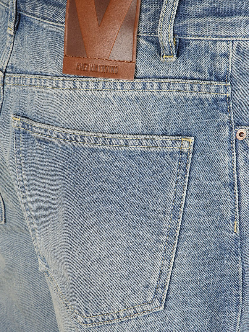 Valentino Garavani Stonewashed Denim Jeans With Central Ironed Pleats