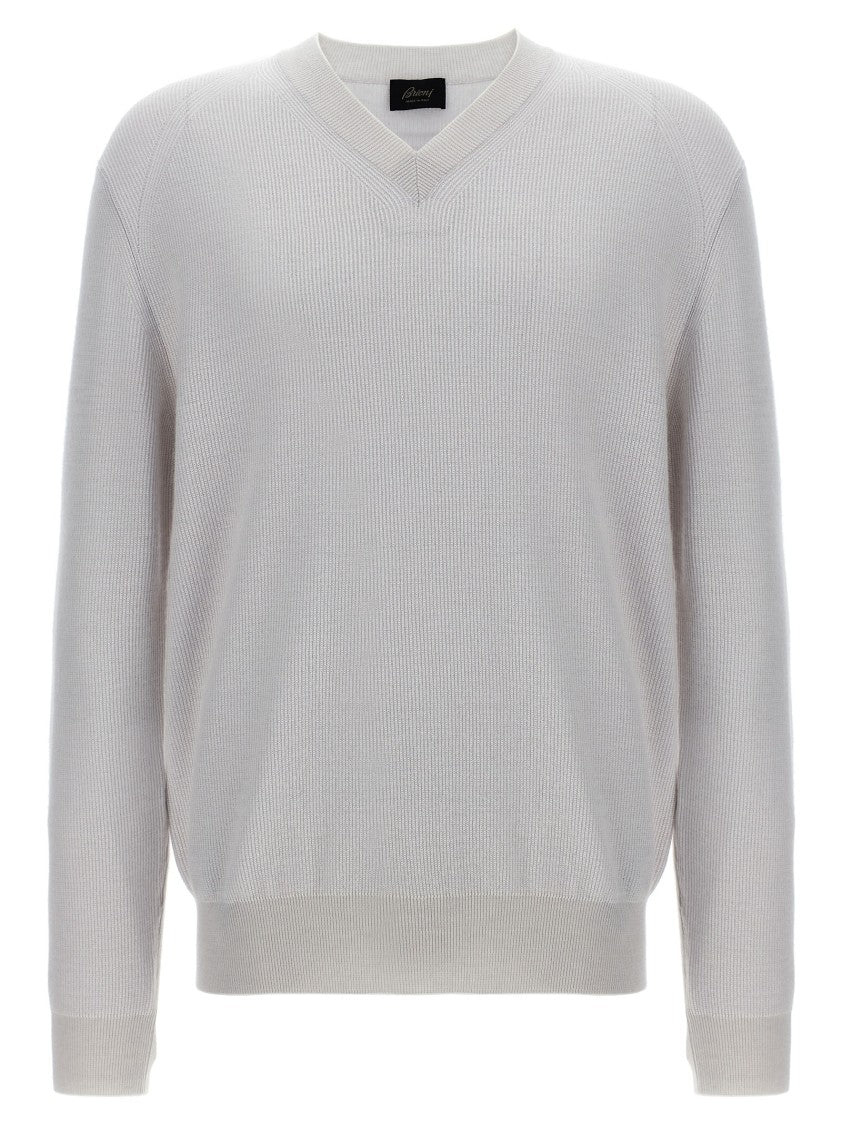 Brioni Ribbed Cashmere-Wool V-Neck Sweater