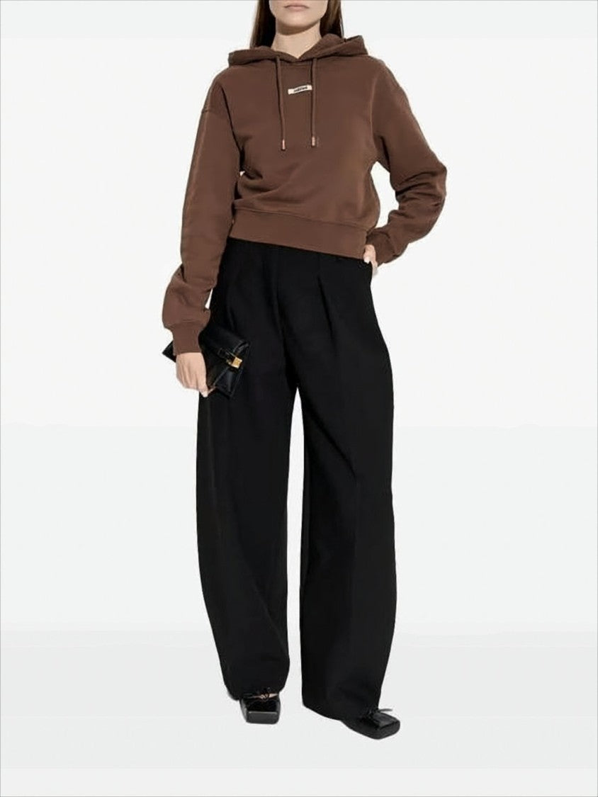 Jacquemus Cropped Brown Hoodie With Drawstring