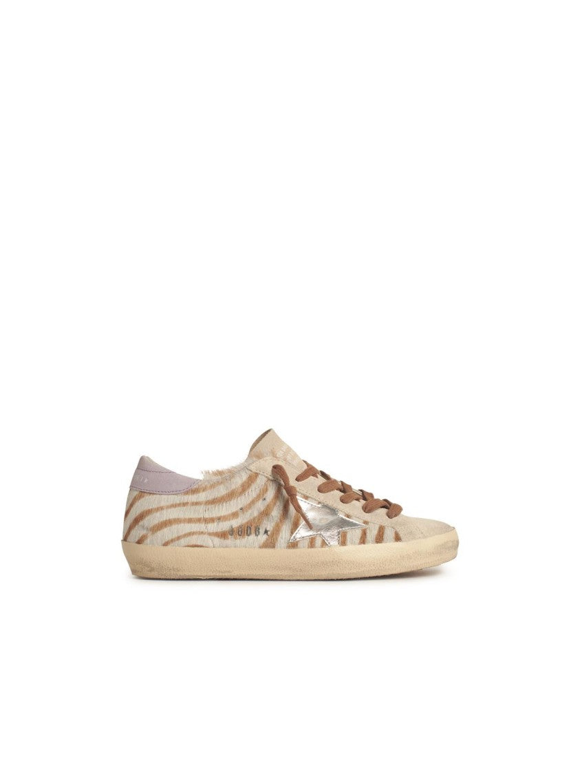 Golden Goose Zebra Pony Hair Sneakers With Silver Star