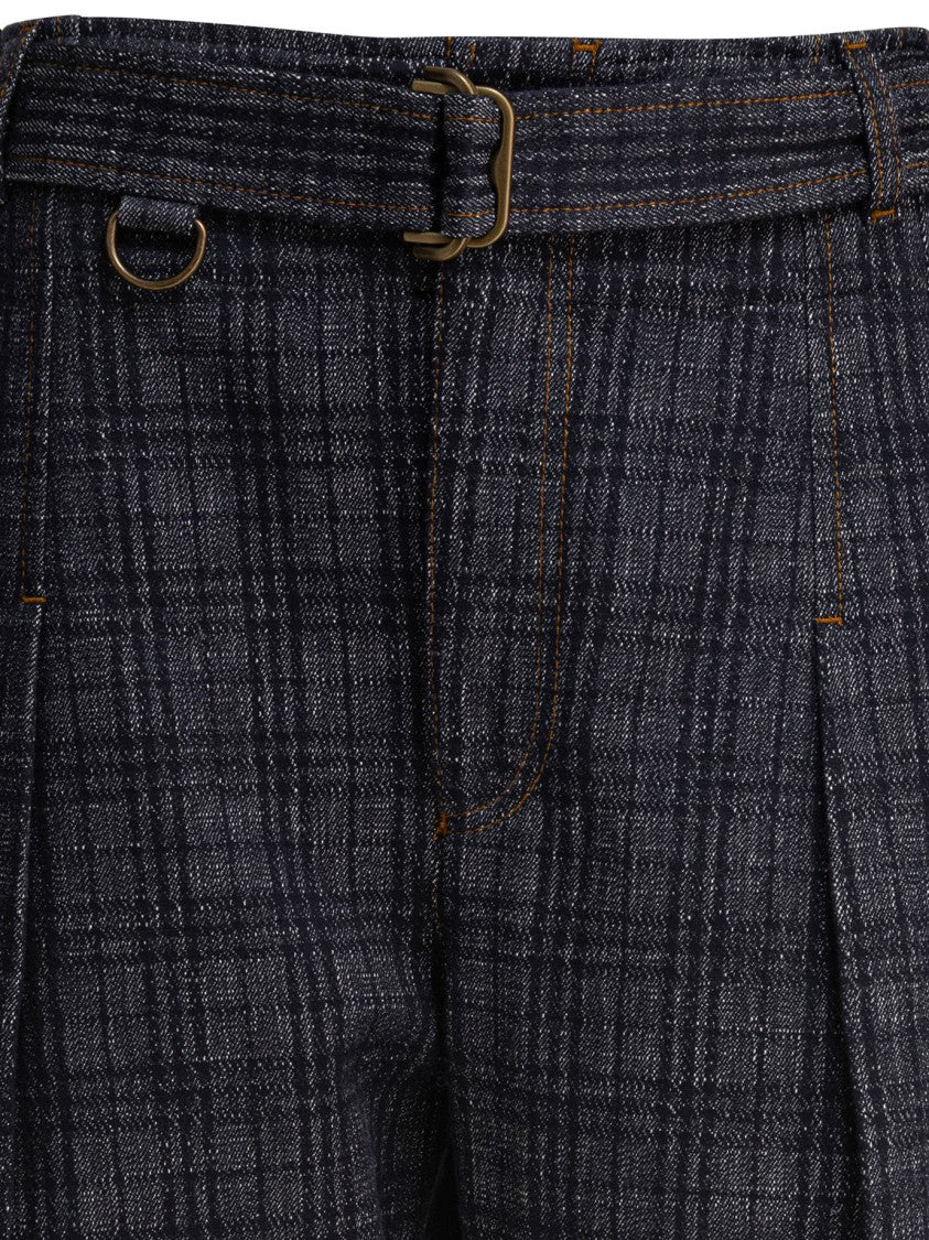 Burberry Dark Checkered Relaxed-Fit Blue Denim Jeans