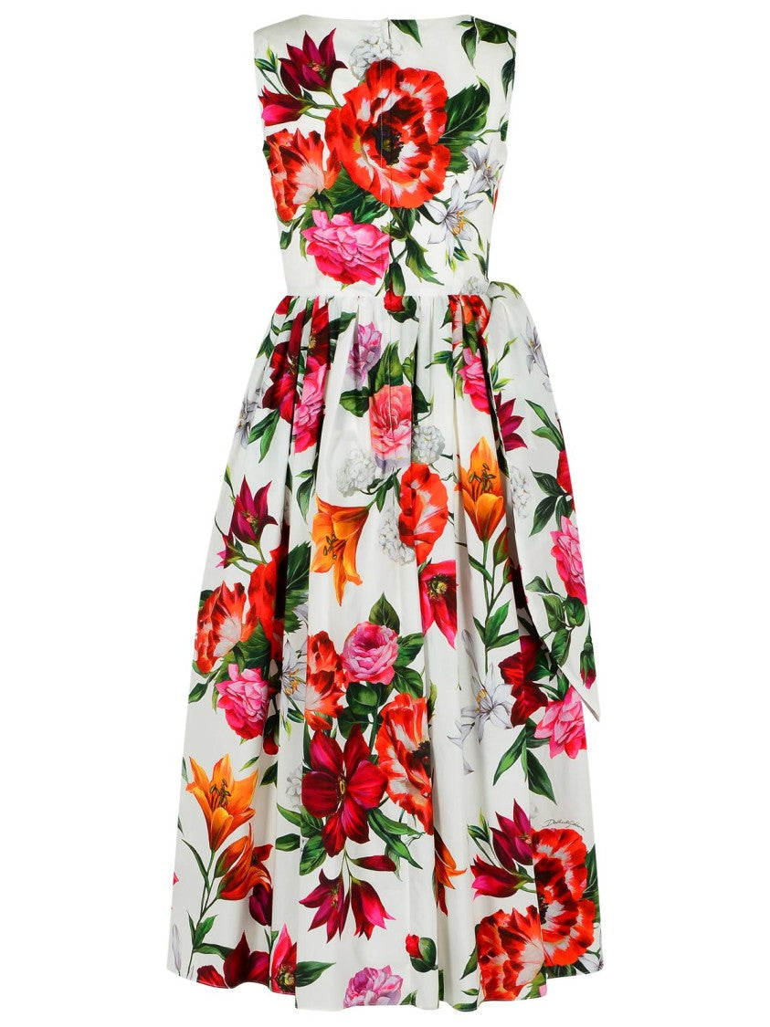 Dolce & Gabbana Sleeveless Dress In Cotton Poplin Flower Print