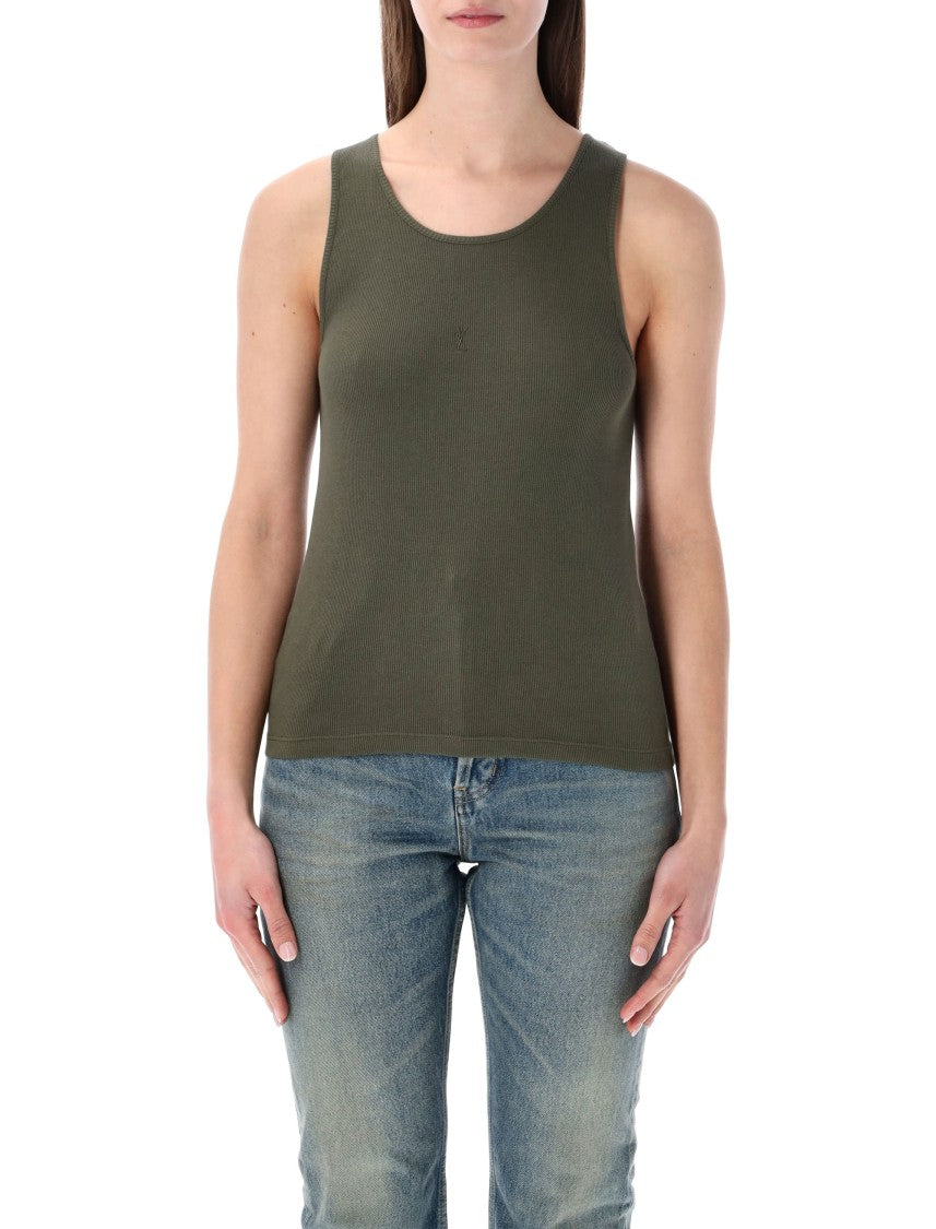 Saint Laurent Cassandre Ribbed Cotton Tank