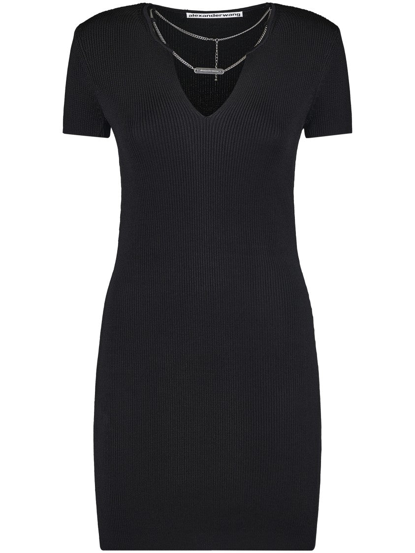 Alexander Wang Fitted V-Neck Dress With Nameplate Chain Detail