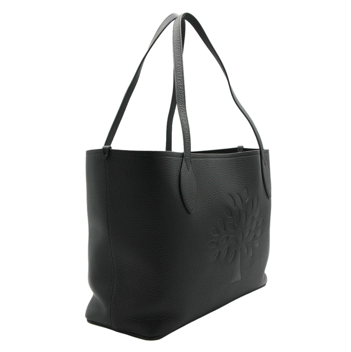 Mulberry Textured Black Tote Bag With Embossed Tree Design