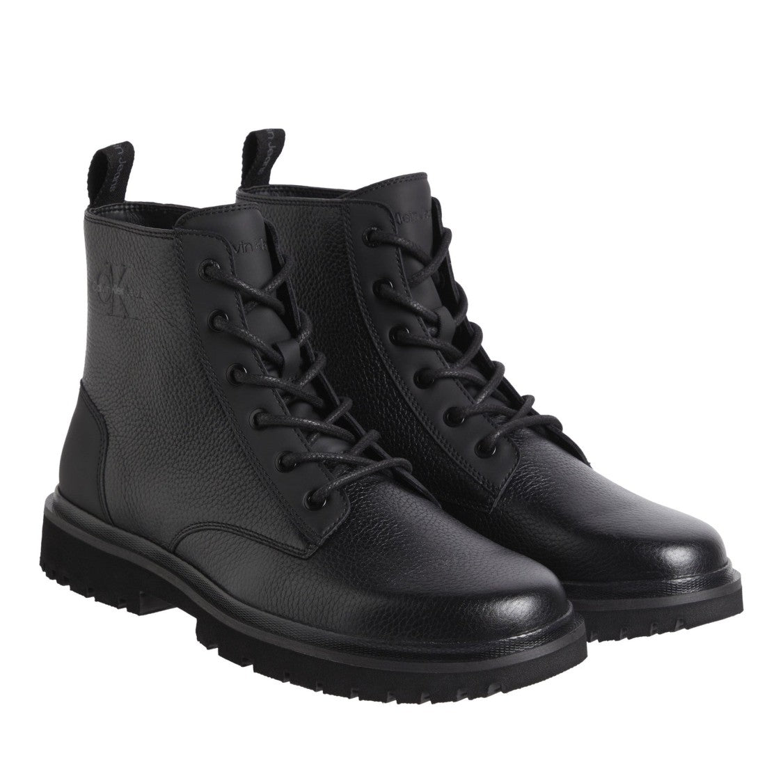 Calvin Klein Jeans Black Pebbled Leather Mid Ankle Boots