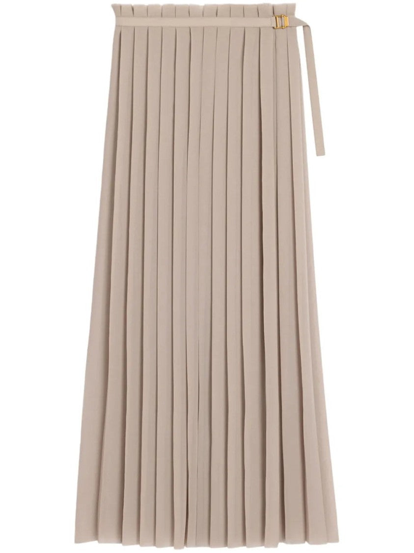 Ami High-Waisted Pleated Skirt With Frayed Edge