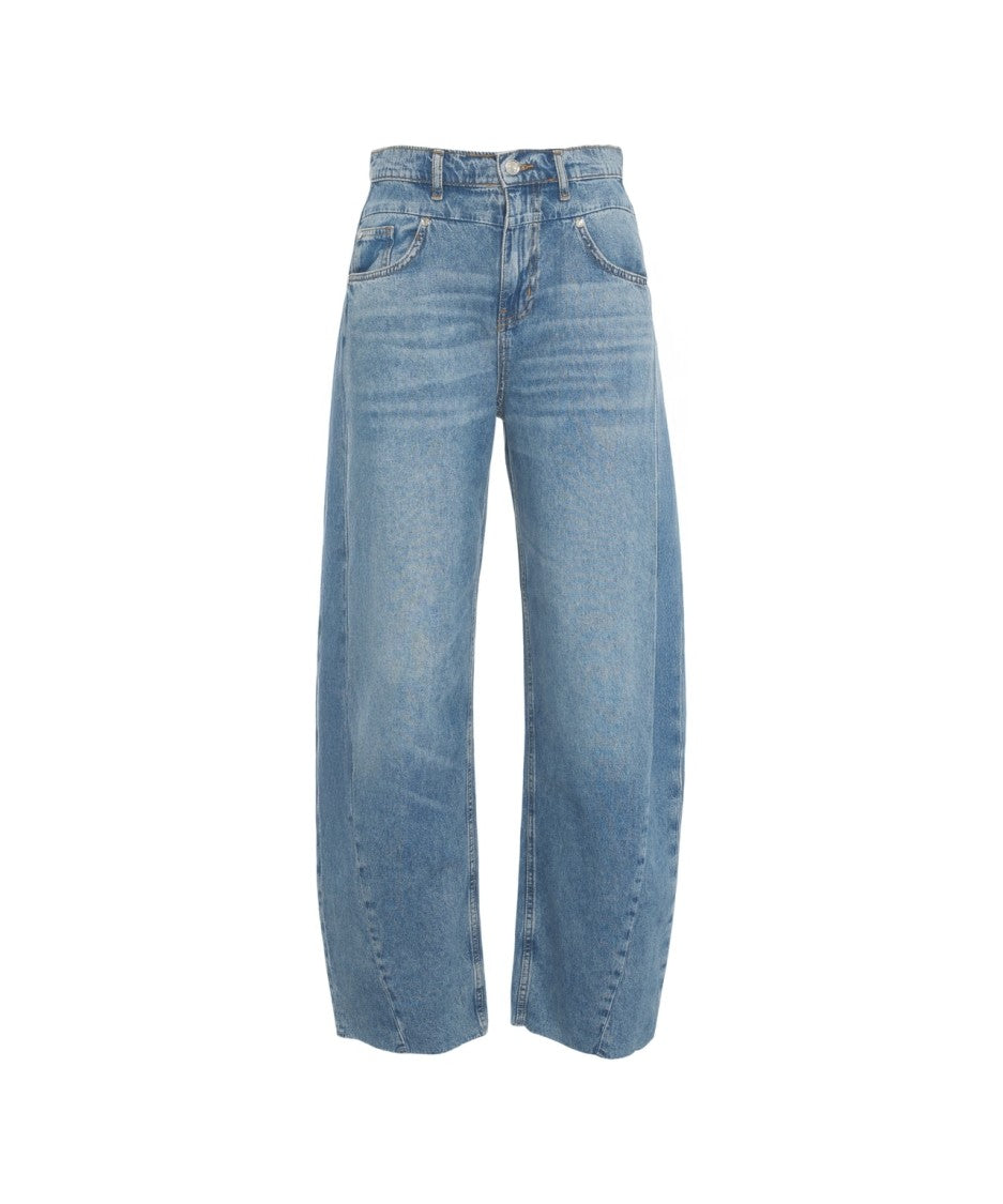 Liu Jo Barrel Leg Jeans With Fringed Hem