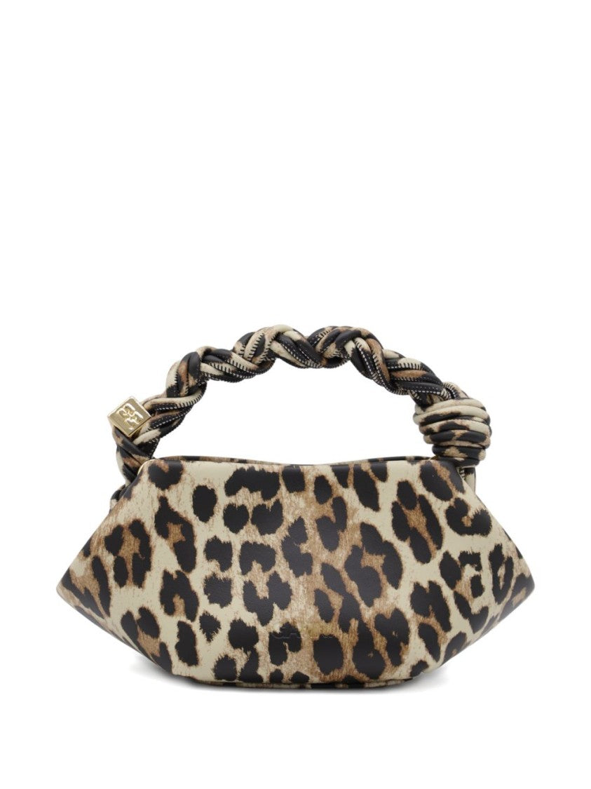Ganni Leopard Print Shoulder Bag With Twisted Handle