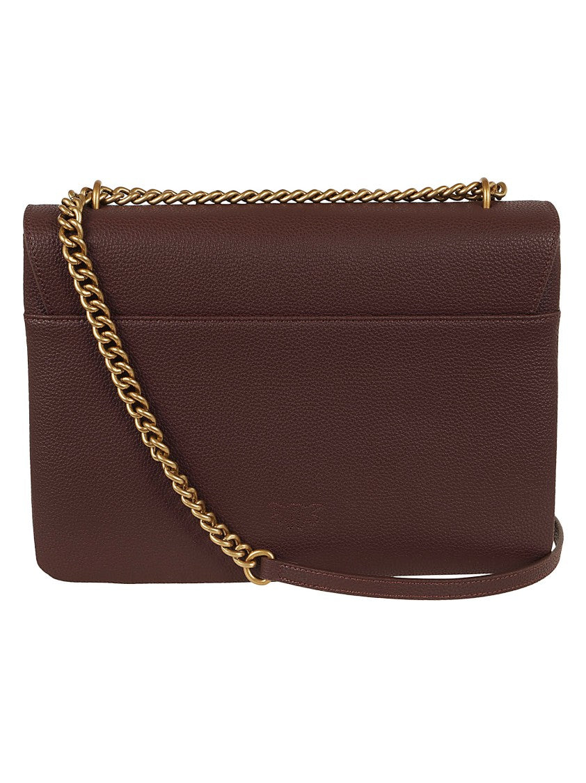 Pinko Structured Brown Leather Crossbody Bag