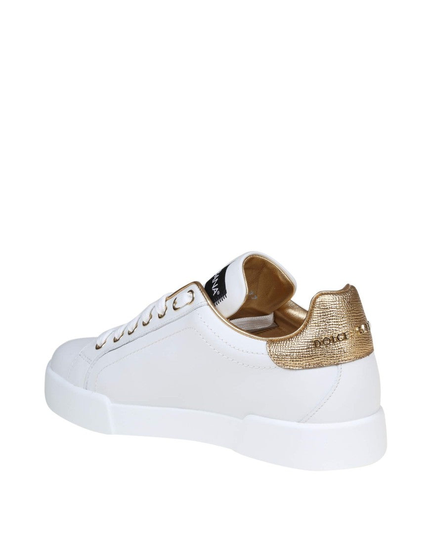 Dolce & Gabbana Portofino Sneakers White And Gold With Dg Logo
