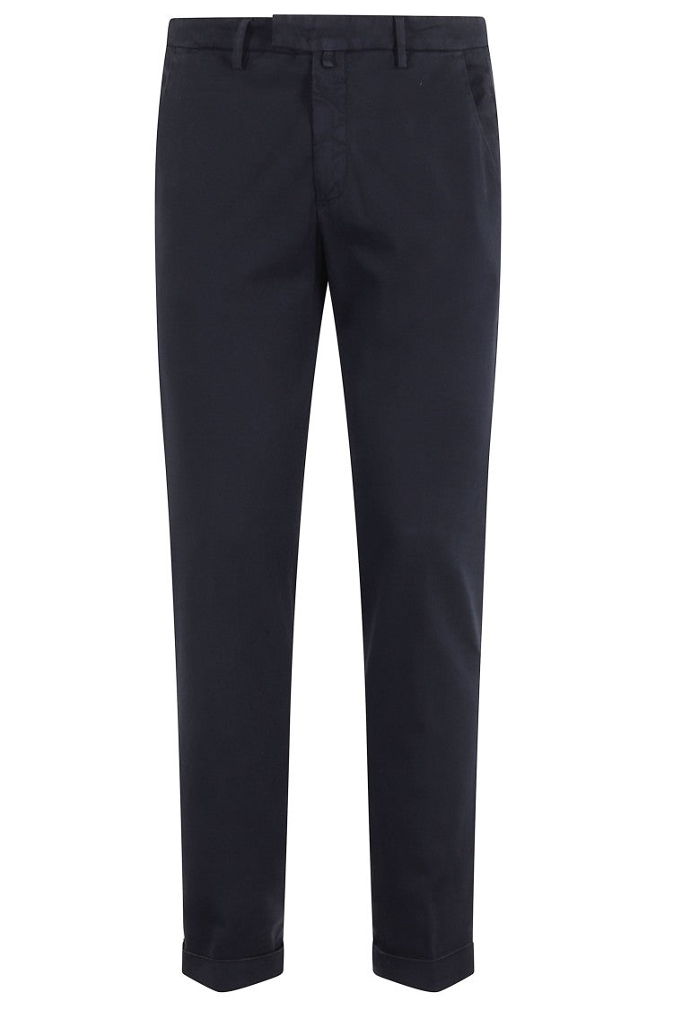 Briglia Blue Flat-Stomach Cuffed Hem Cotton Straight-Leg Pants
