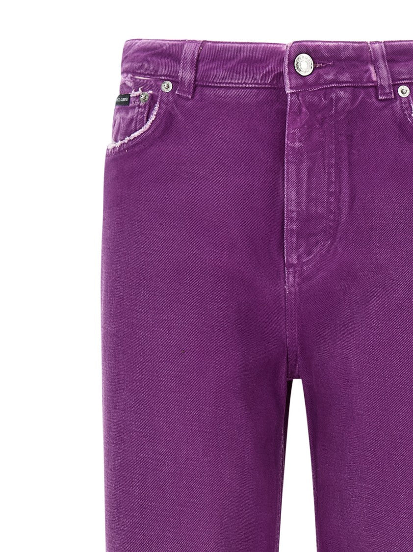 Dolce & Gabbana High-Waisted 5-Pocket Pants In Garment-Dyed Cotton Denim