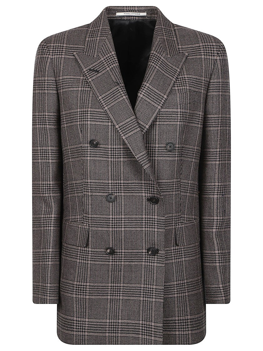 Tagliatore Jasmine Double-Breasted Tailored Plaid Wool Jacket