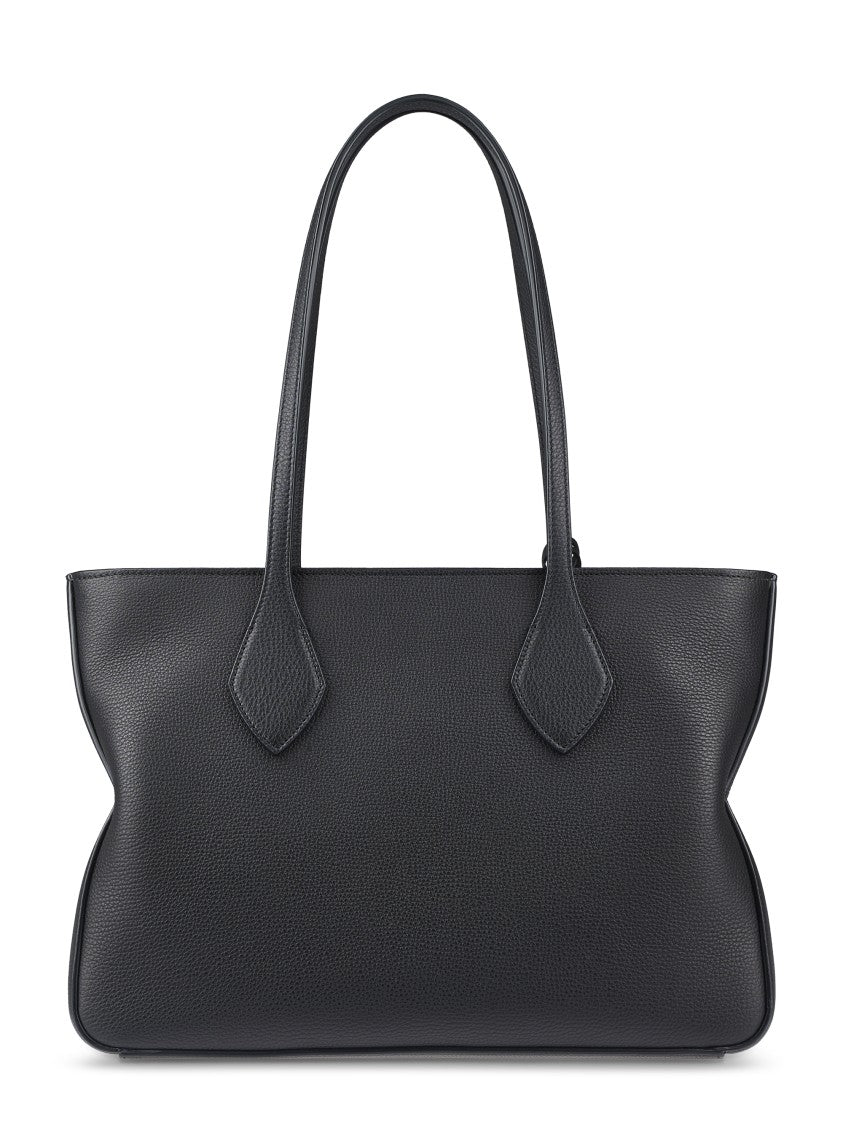 Ferragamo Structured Black Calfskin Handbag With Detachable Charm