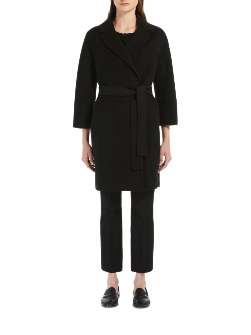Max Mara Belted Black Coat With Classic Lapel And Minimalist Design