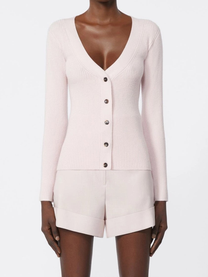 Max Mara Pink Gioiosa Ribbed Knit V Top