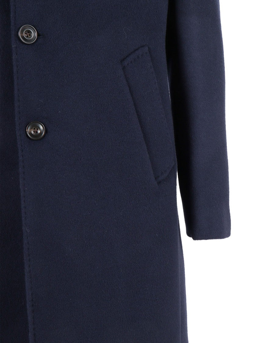 Brando-Lubiam Structured Blue Wool Coat With Notched Lapel And Button Details