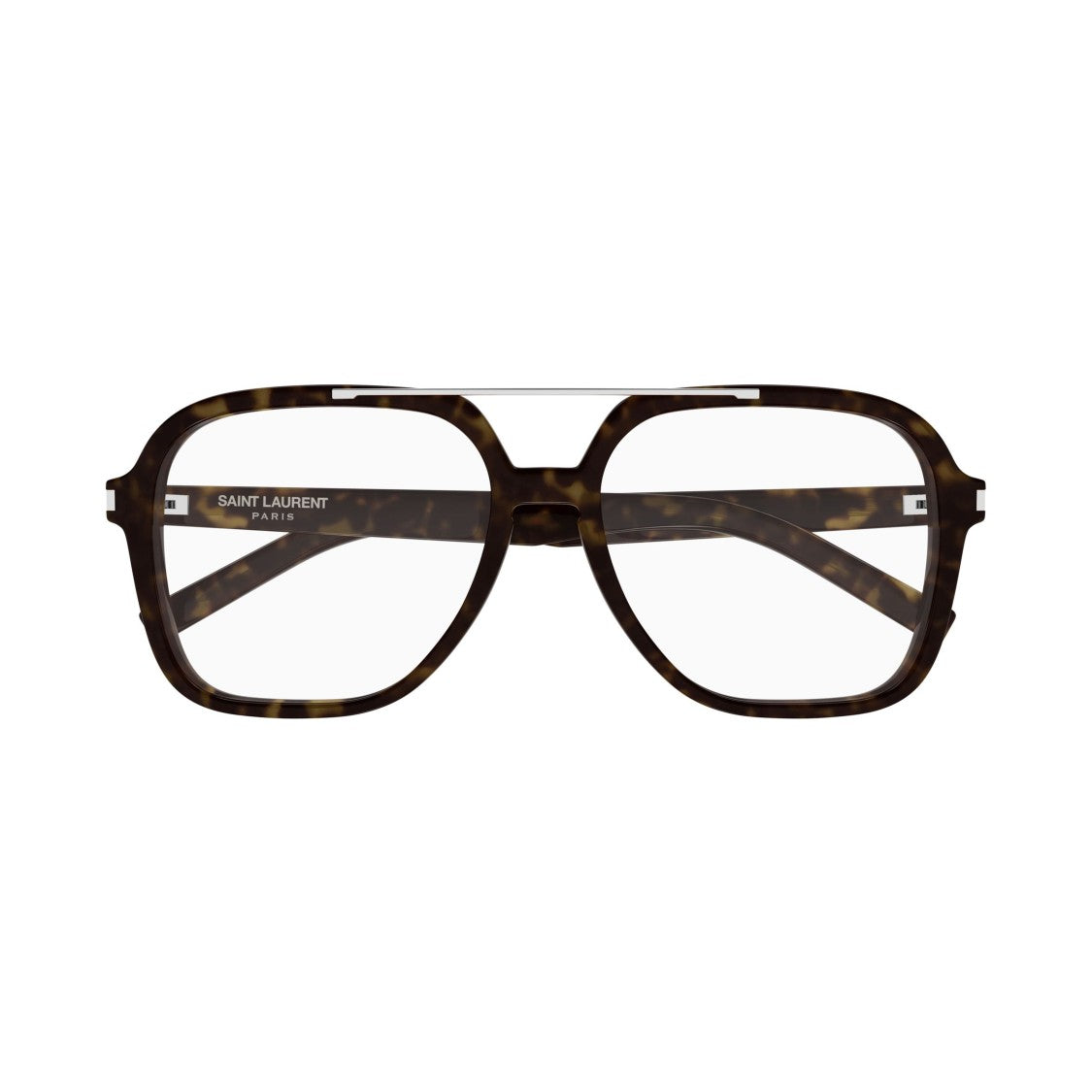 Saint Laurent Oversized Square Tortoiseshell Sunglasses With Silver Metal Bridge