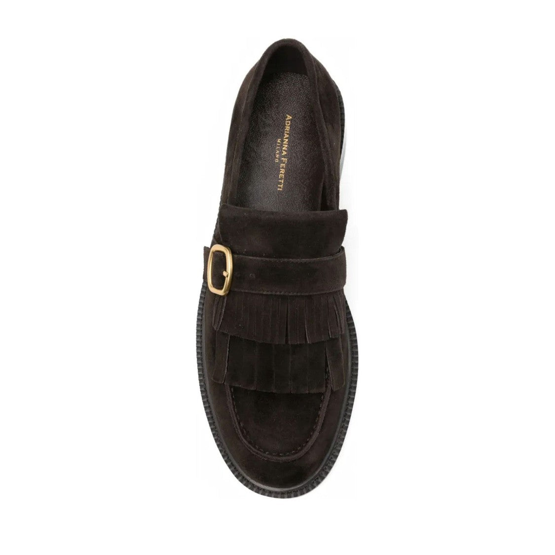 Adrianna Feretti Brown Fringe Gold Buckle Suede Loafers