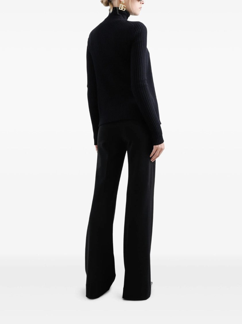 Dolce & Gabbana Black Finely Ribbed Wool Button Cardigan