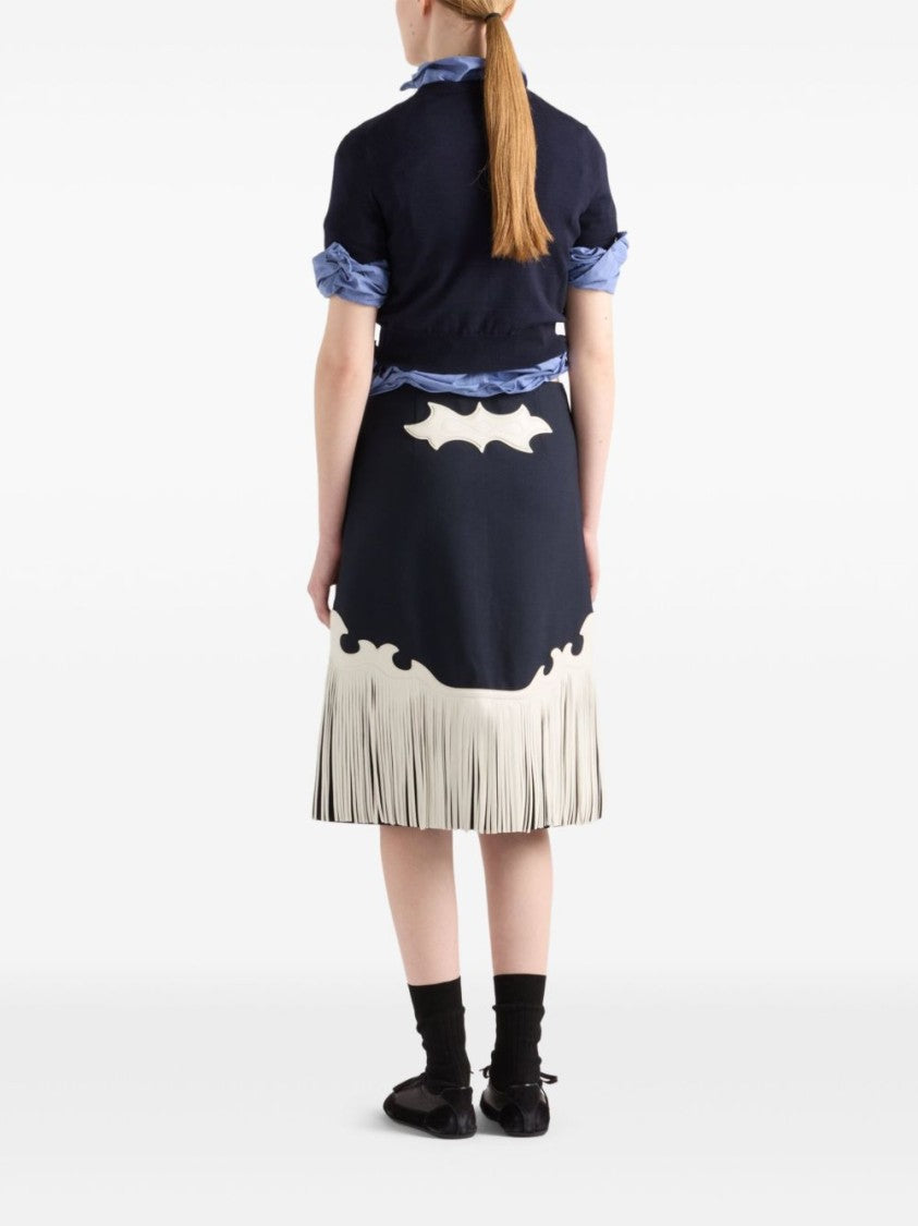Prada Navy Blue Wool Top With V-Neck