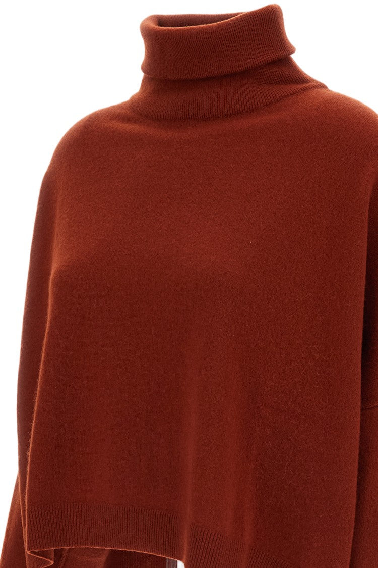 Dusan Orange Oversized Asymmetric Pure Cashmere Turtleneck Sweater