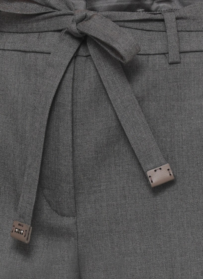 Peserico Grey Satin-Trim Tailored Pants