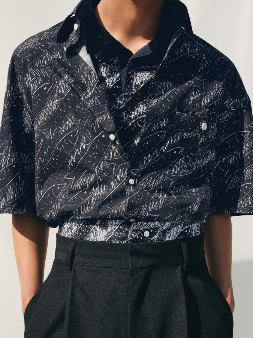 Jacquemus Relaxed Silk-Blend Abstract Fish Shirt