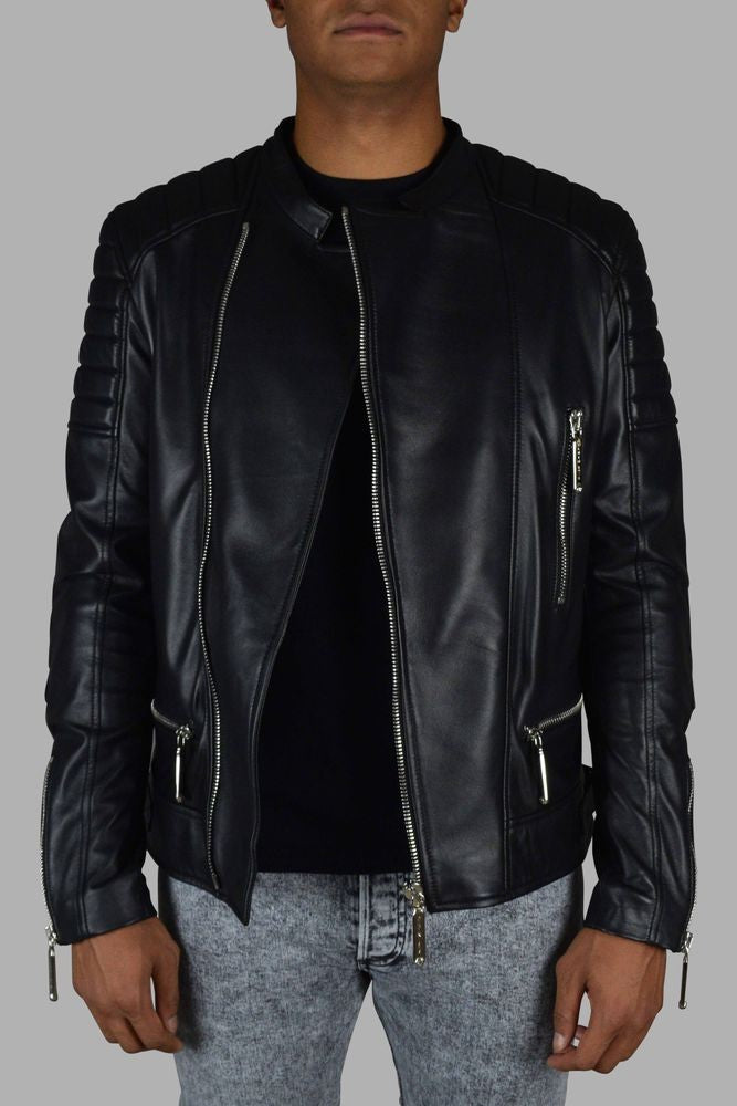 Philipp Plein Quilted Black Leather Biker Jacket