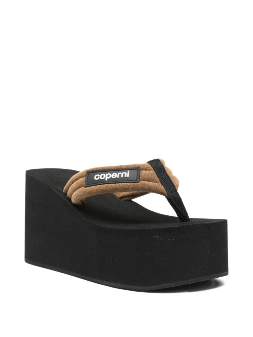 Coperni Black Brown Logo Plaque Platform Sandals