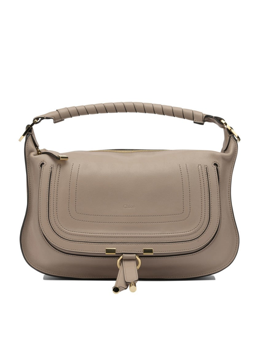 Chloé Structured Beige Leather Shoulder Bag With Gold-Tone Accents