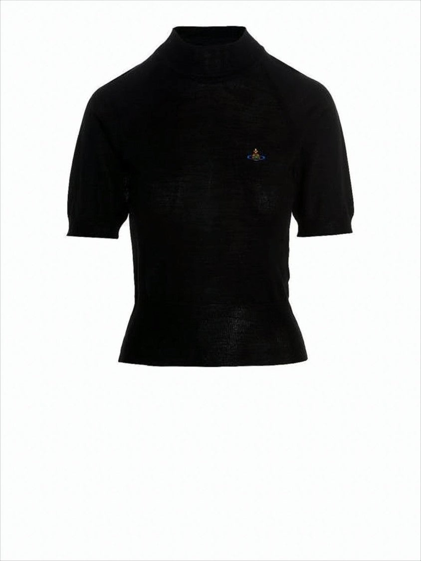 Vivienne Westwood Fitted Black Turtleneck Top In Wool-Silk Blend
