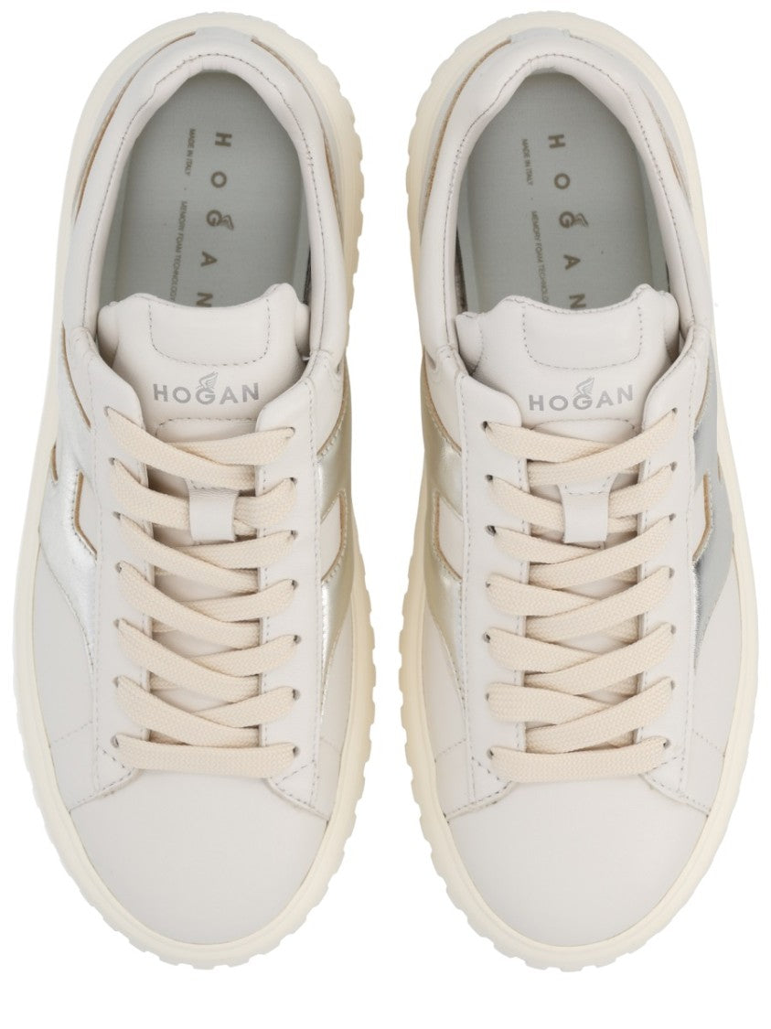 Hogan H-Stripes Metallic Stripe Leather Mutton Sneakers