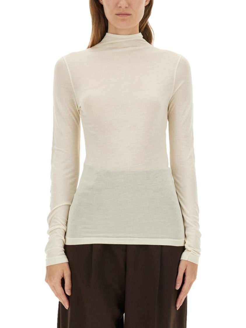 Lemaire Long-Sleeved Top With Semi-Sheer Texture And Draped Back Detail