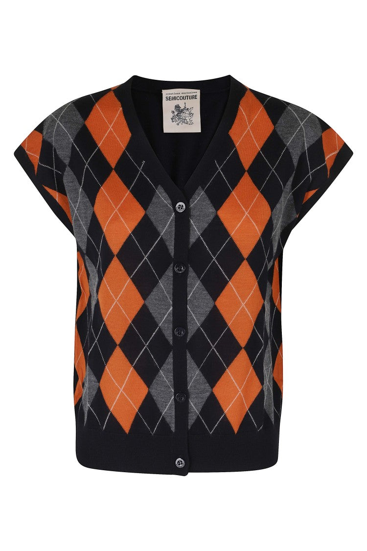Semi Couture Amie Diamond-Pattern Vest With V-Neckline And Button Closure